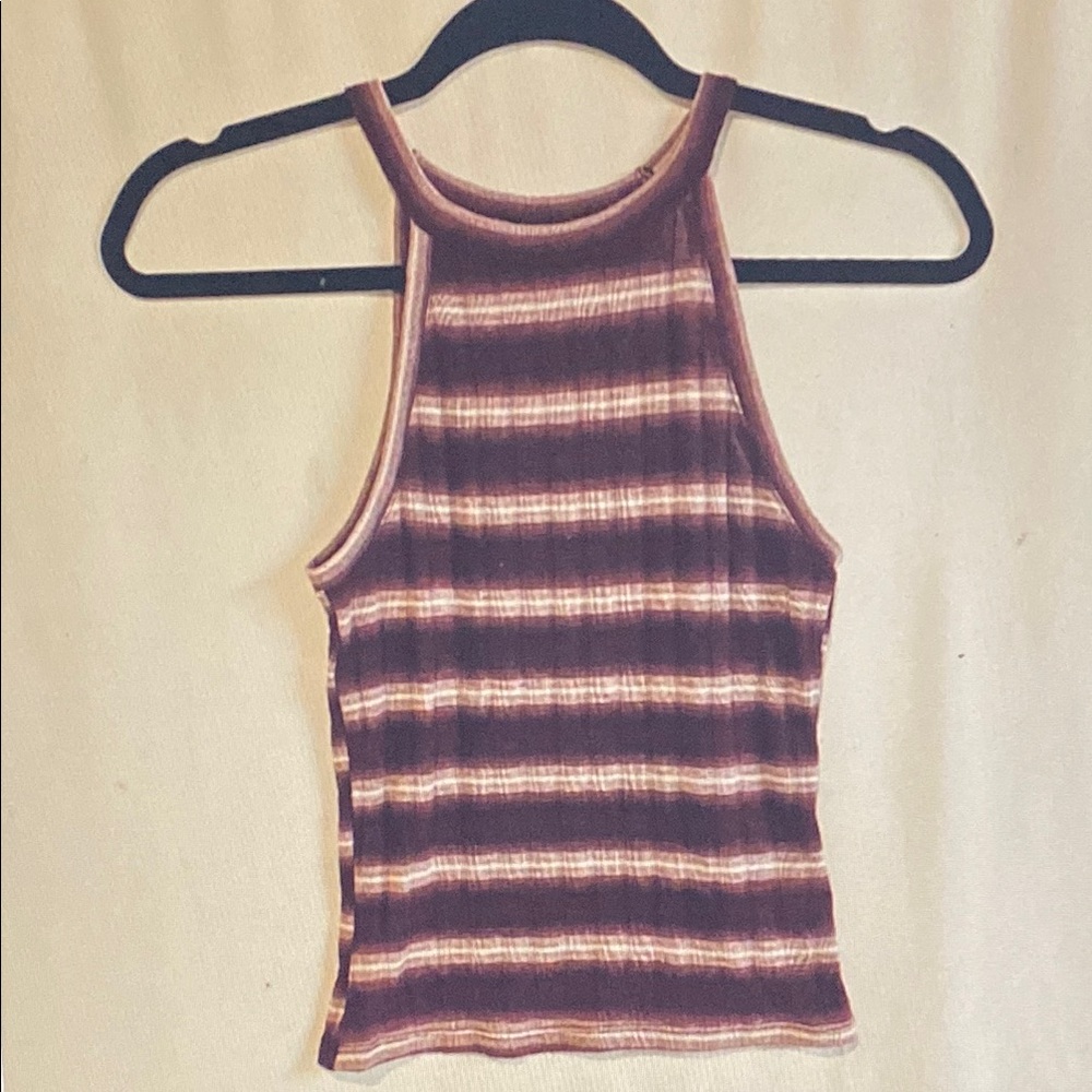 Mudd Striped Halter Tank Top in Burgundy and Cream